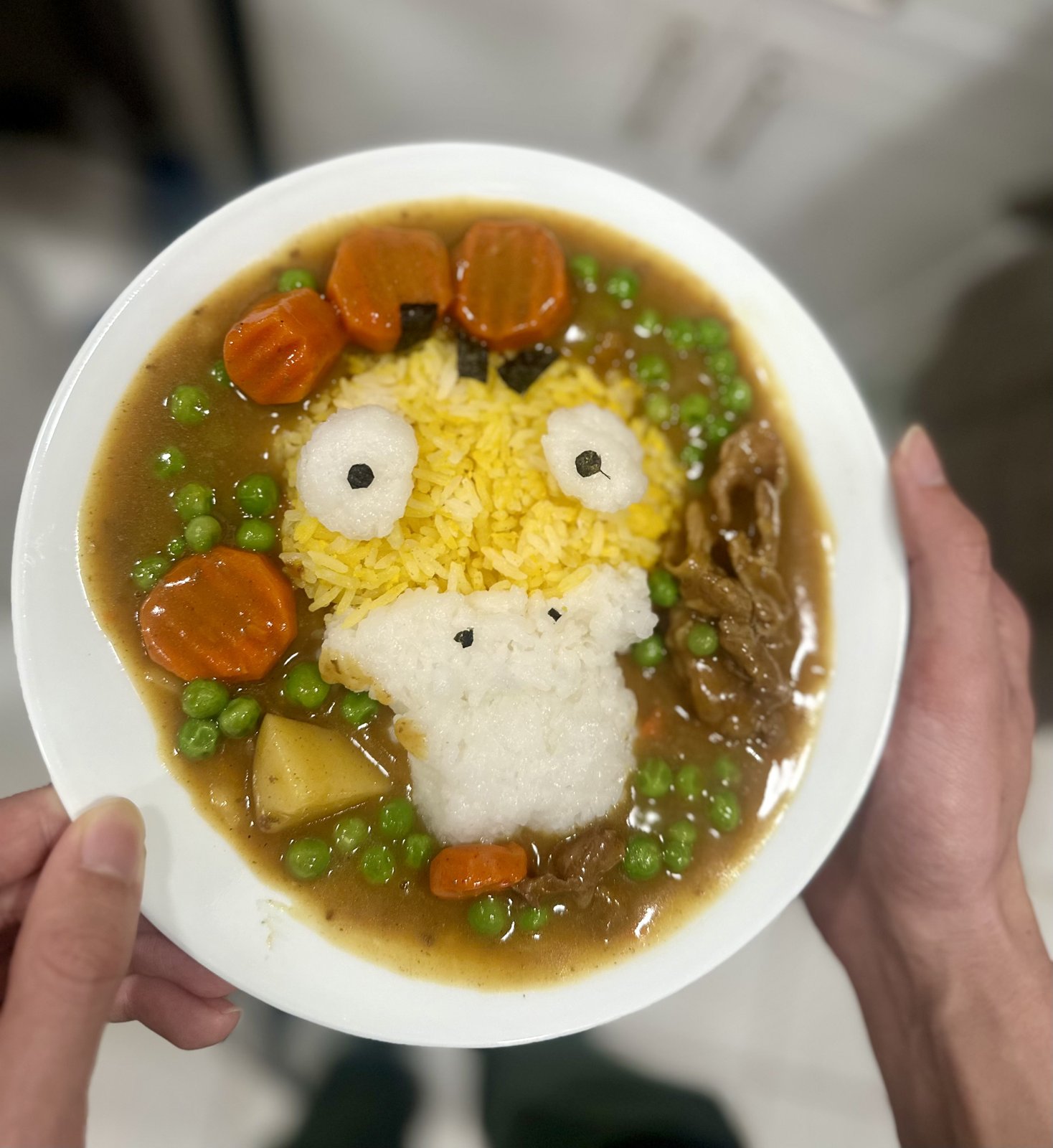 Homemade curry rice plated as an owl